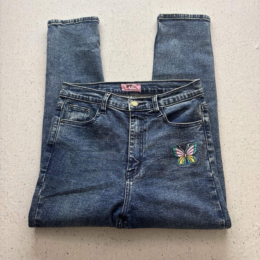 Y2K Butterfly Embroidered Jeans Womens XL Medium Wash Denim Blue High Rise